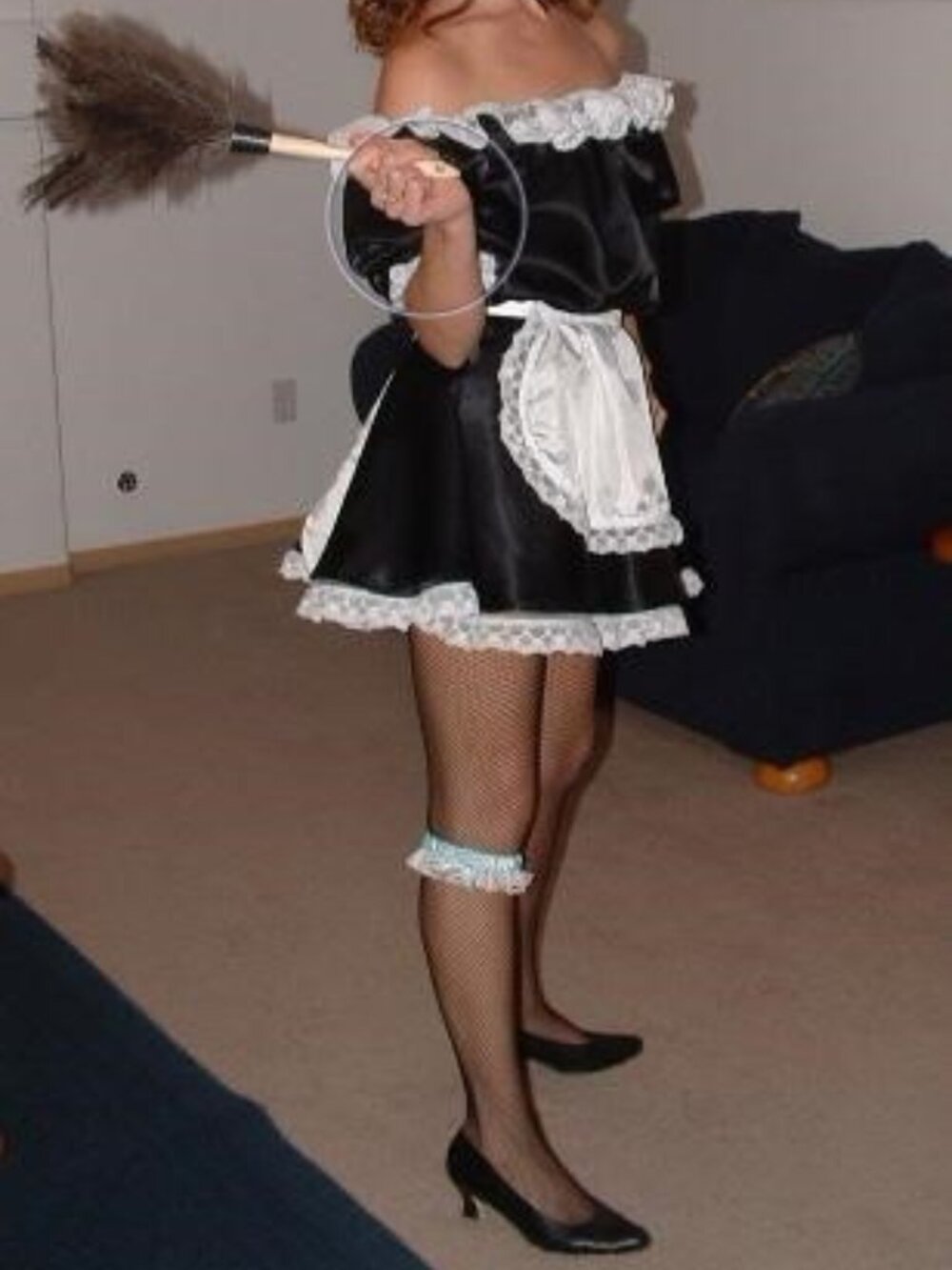 Handmade BL & WT French Maid Halloween Costume 6-Pc Set S/M